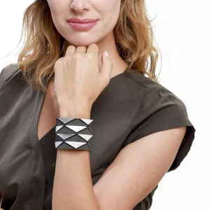 Origami silver geometric leather bracelet