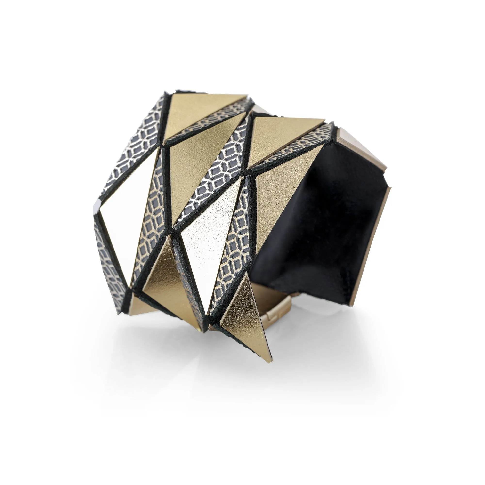 Origami silver geometric leather bracelet