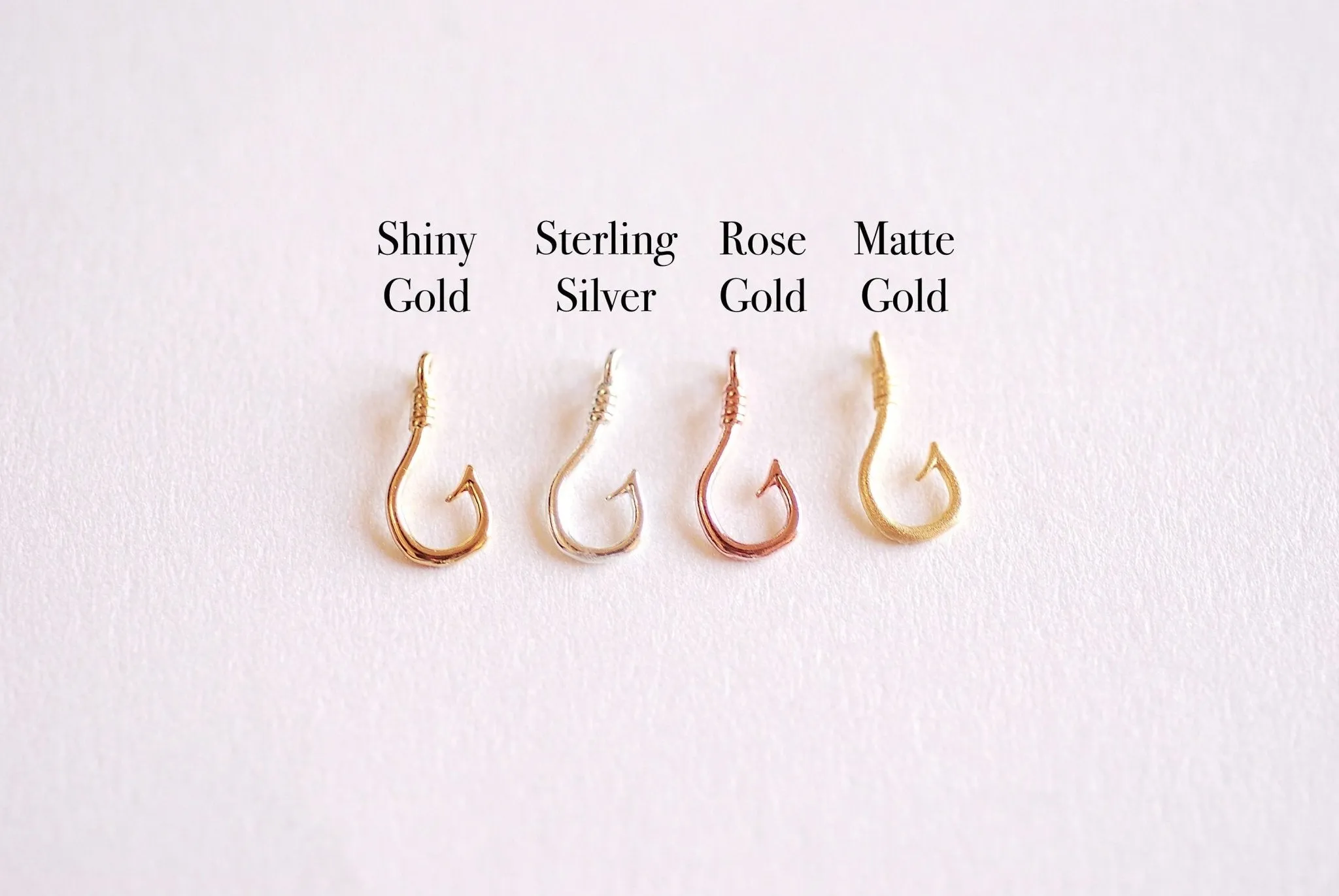 Pink Rose Gold Fish Hook Charm Pendant- 22k Rose Gold plated Sterling Silver, Fishing Hook, Nautical Charm, Fish Hook Connector, Anchor, 363