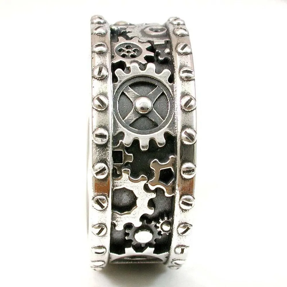 Punk Jewelry Creative Antique Silver Color Handmade Gears Metal Band Ring