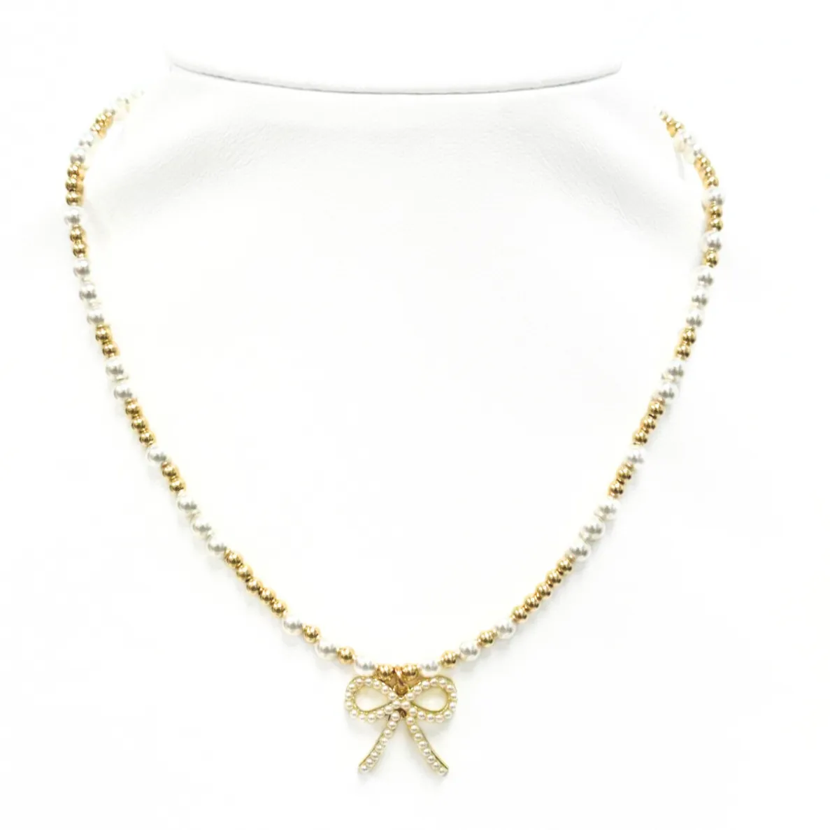 "EMMA   FWP BOW" Charm Gold Filled & Pearl Beaded Choker