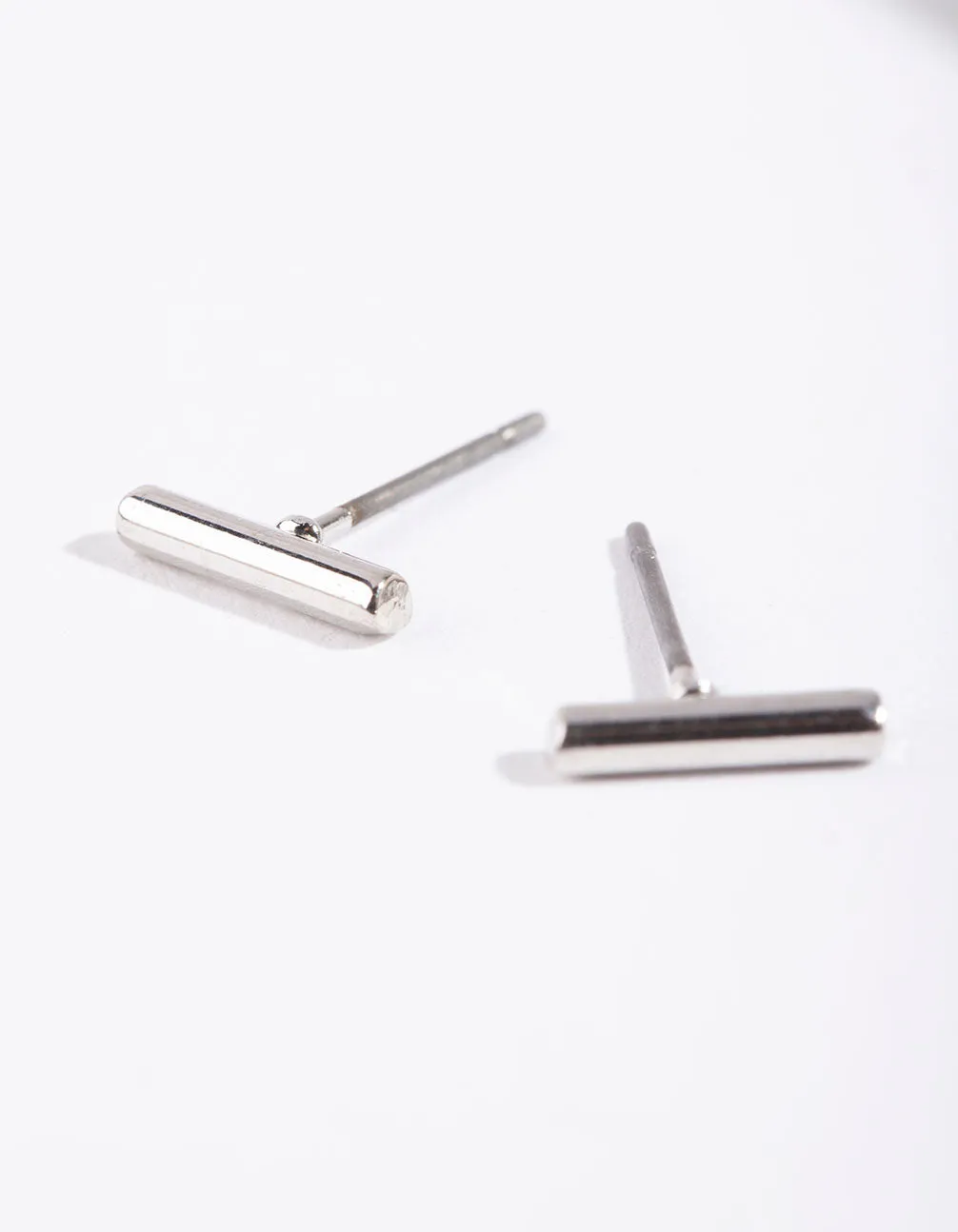 Rhodium Simple Bar Stud Earrings