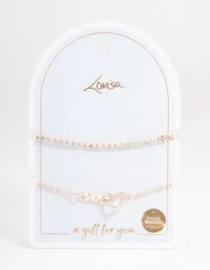 Rose Gold Cupchain Diamante Heart Bracelet Pack