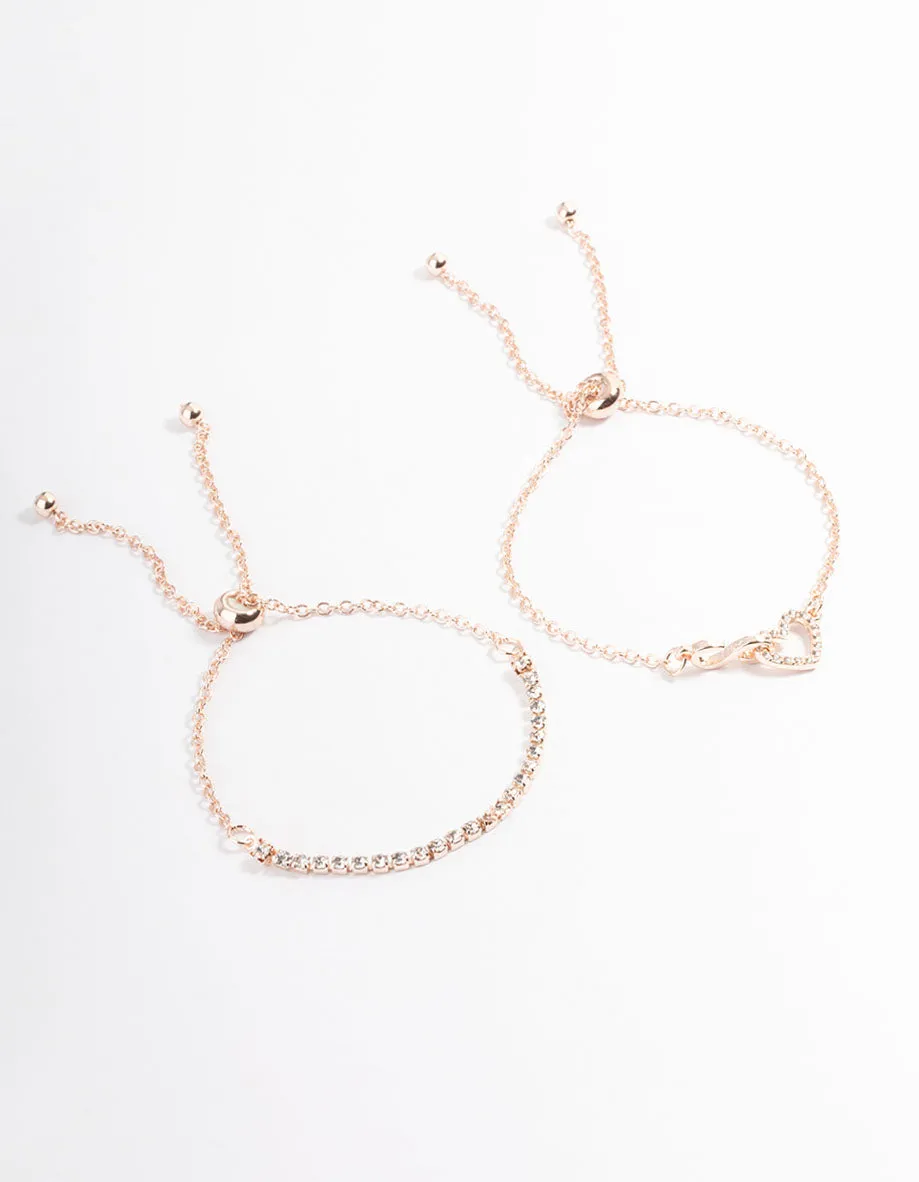 Rose Gold Cupchain Diamante Heart Bracelet Pack