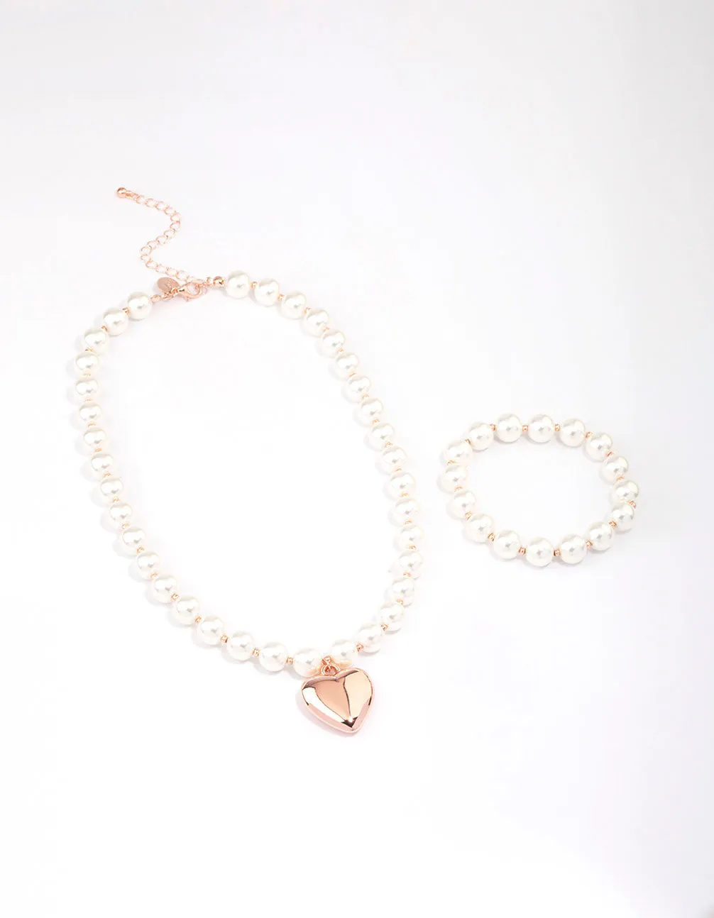 Rose Gold Pearl Puffy Heart Matching Jewellery Set