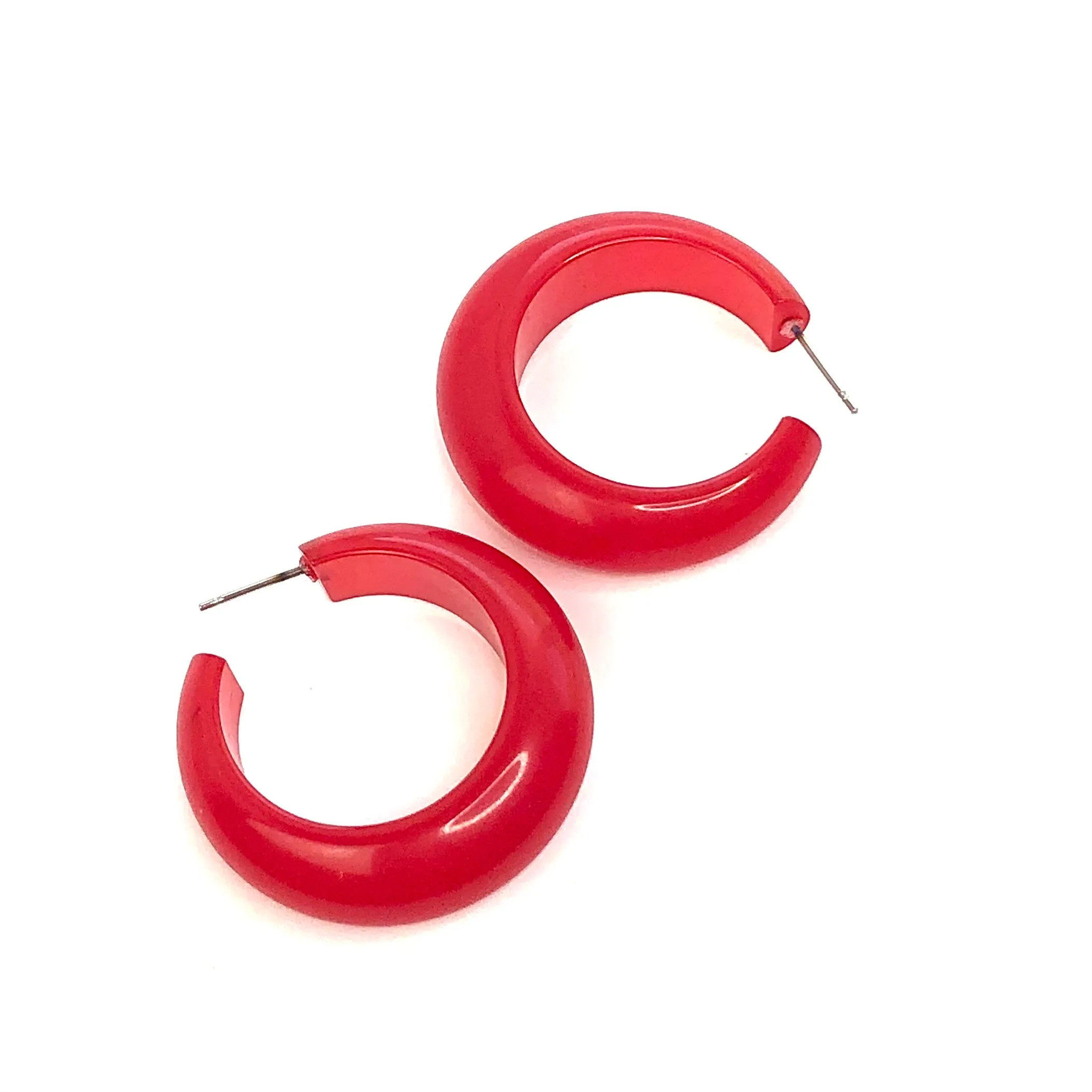 Ruby Red Marbled Chunky Hoop Earrings