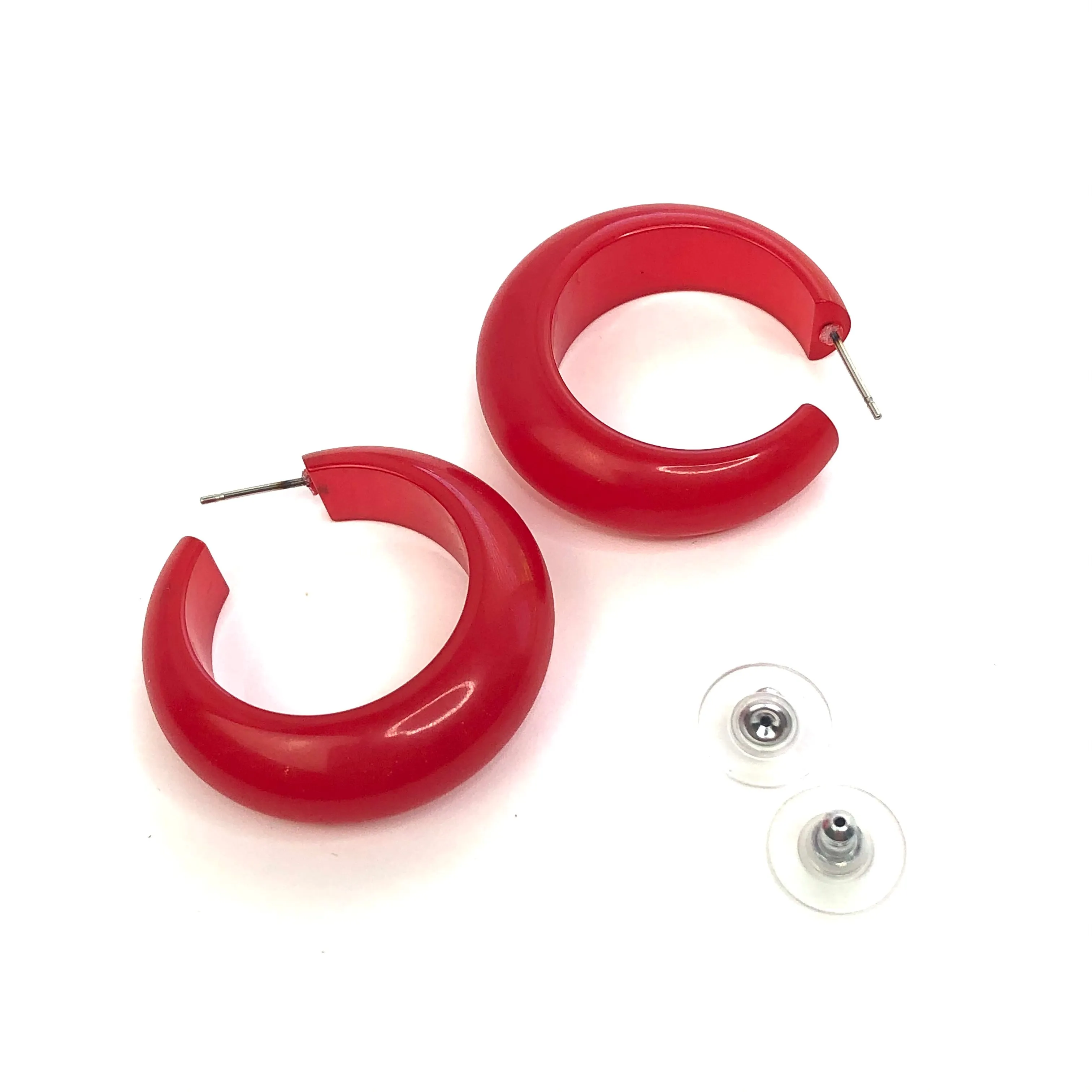 Ruby Red Marbled Chunky Hoop Earrings