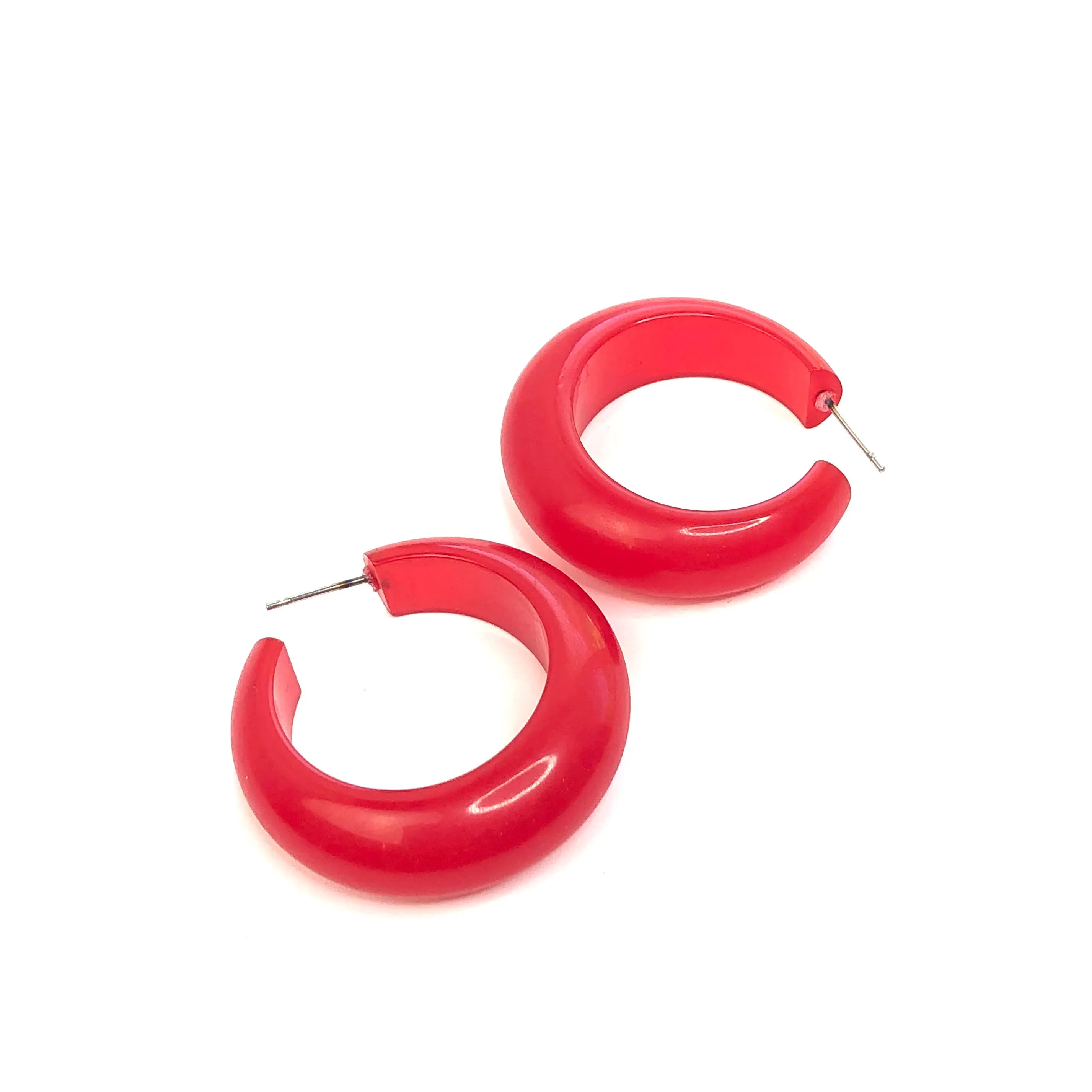 Ruby Red Marbled Chunky Hoop Earrings