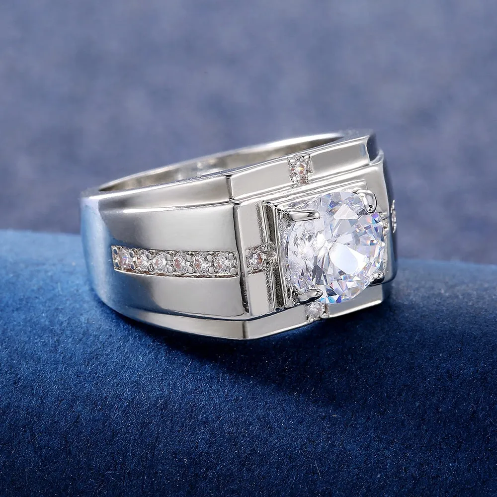 Simple  Elegant Design Engagement Ring for Men with Zircon in Silver Color