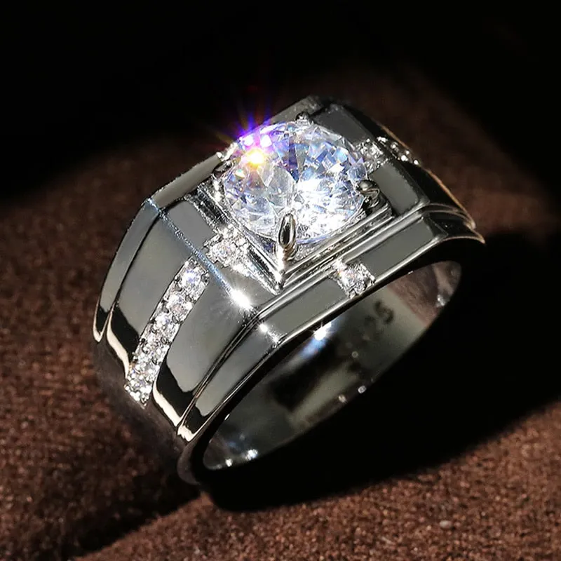 Simple  Elegant Design Engagement Ring for Men with Zircon in Silver Color