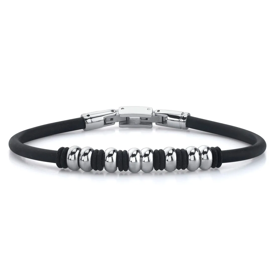 Stainless Steel Bead and Rubber Ring Bracelet