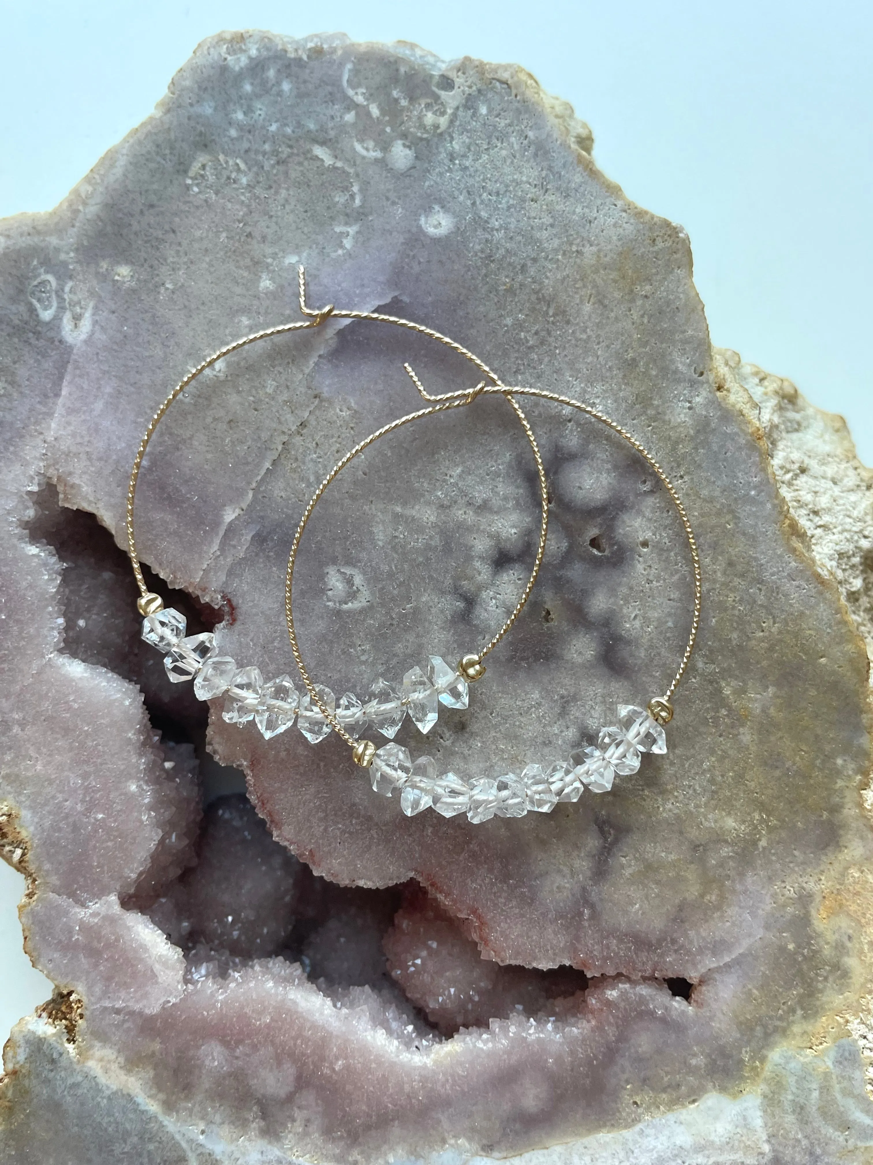 Thin Herkimer Diamond Hoops Earrings