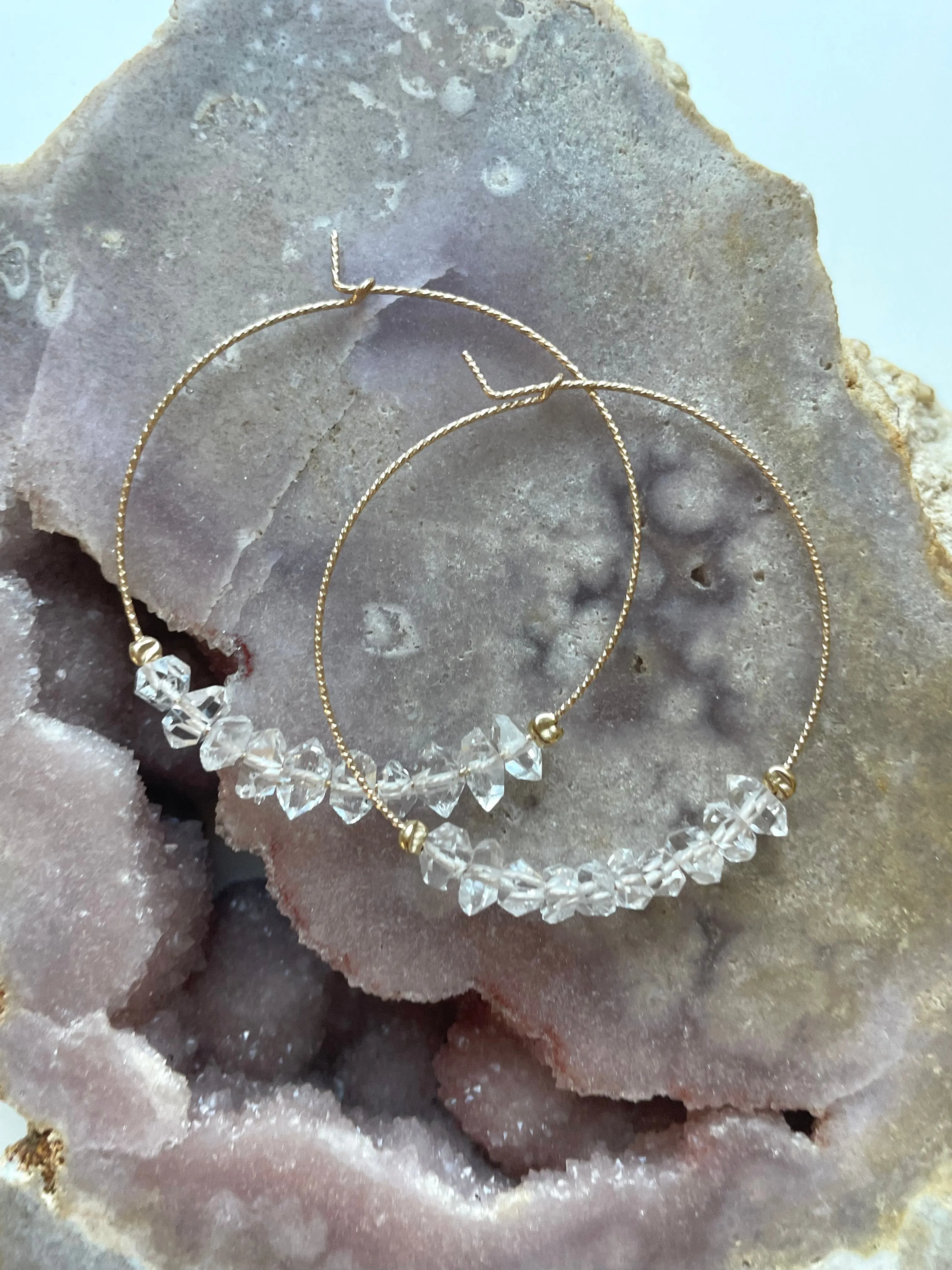 Thin Herkimer Diamond Hoops Earrings