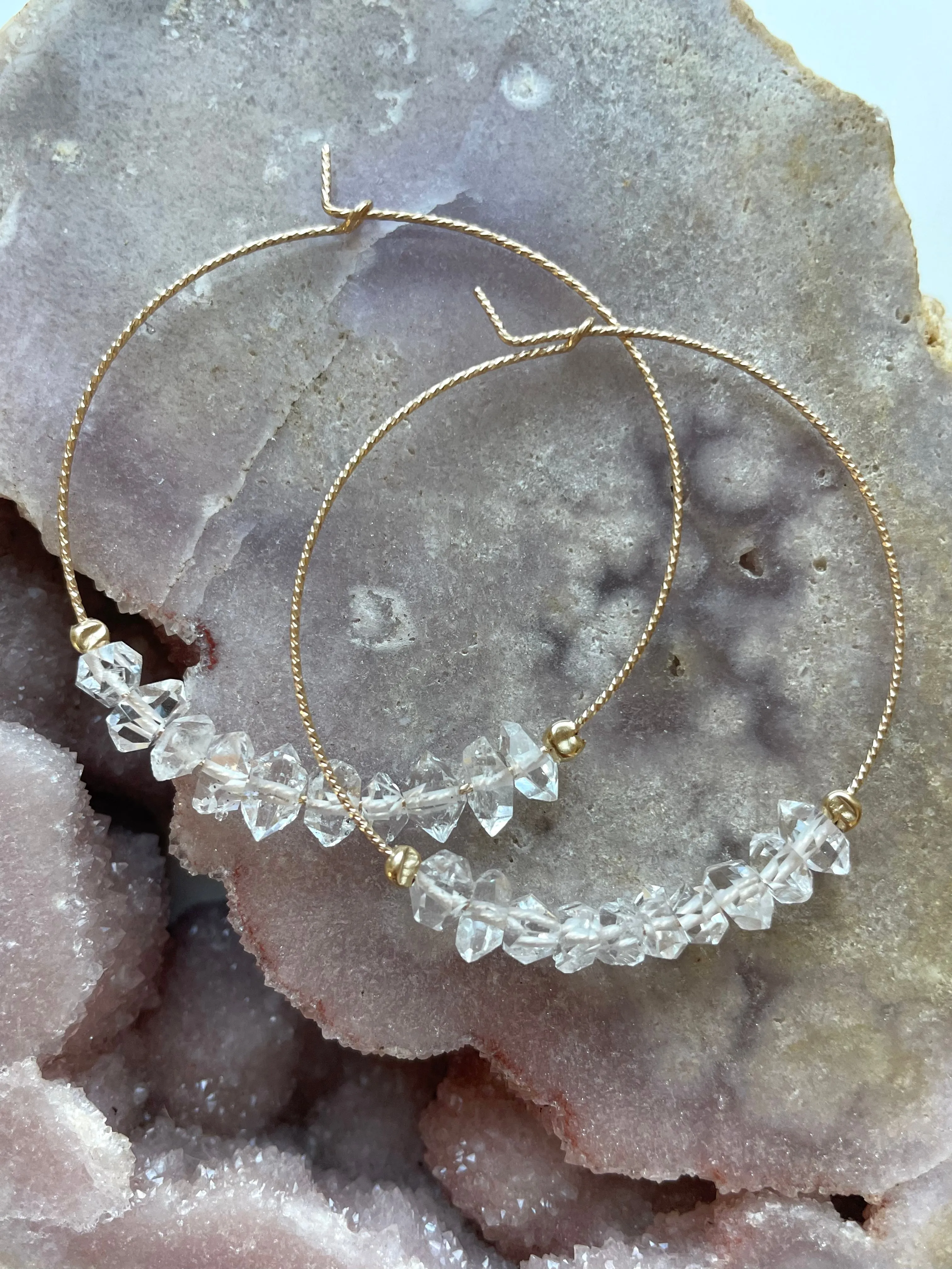 Thin Herkimer Diamond Hoops Earrings