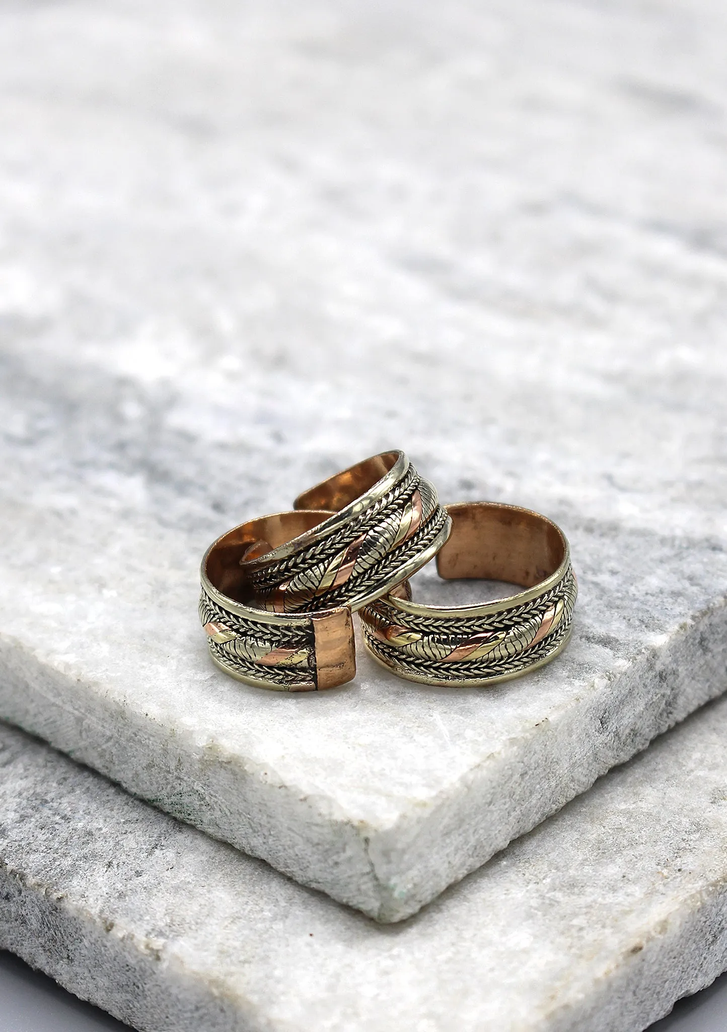 Three Metal Cut Design Copper Finger Ring