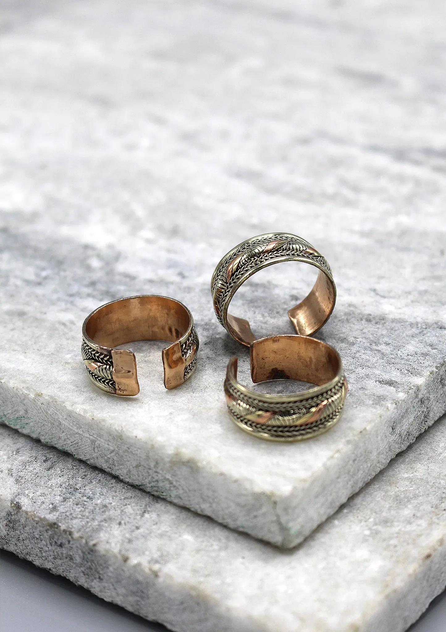 Three Metal Cut Design Copper Finger Ring