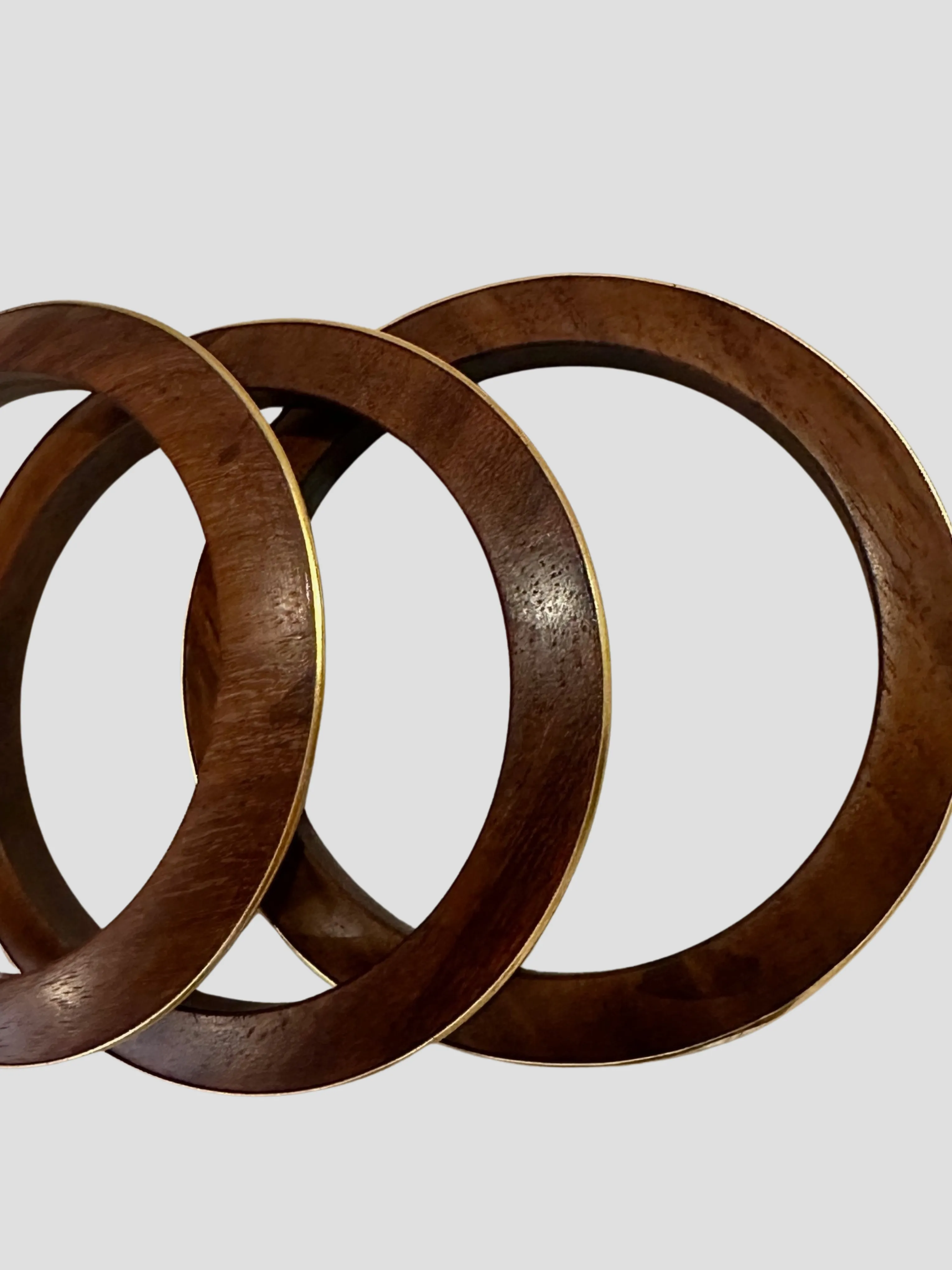 Three Teak Wood Bracelet 18K Trim