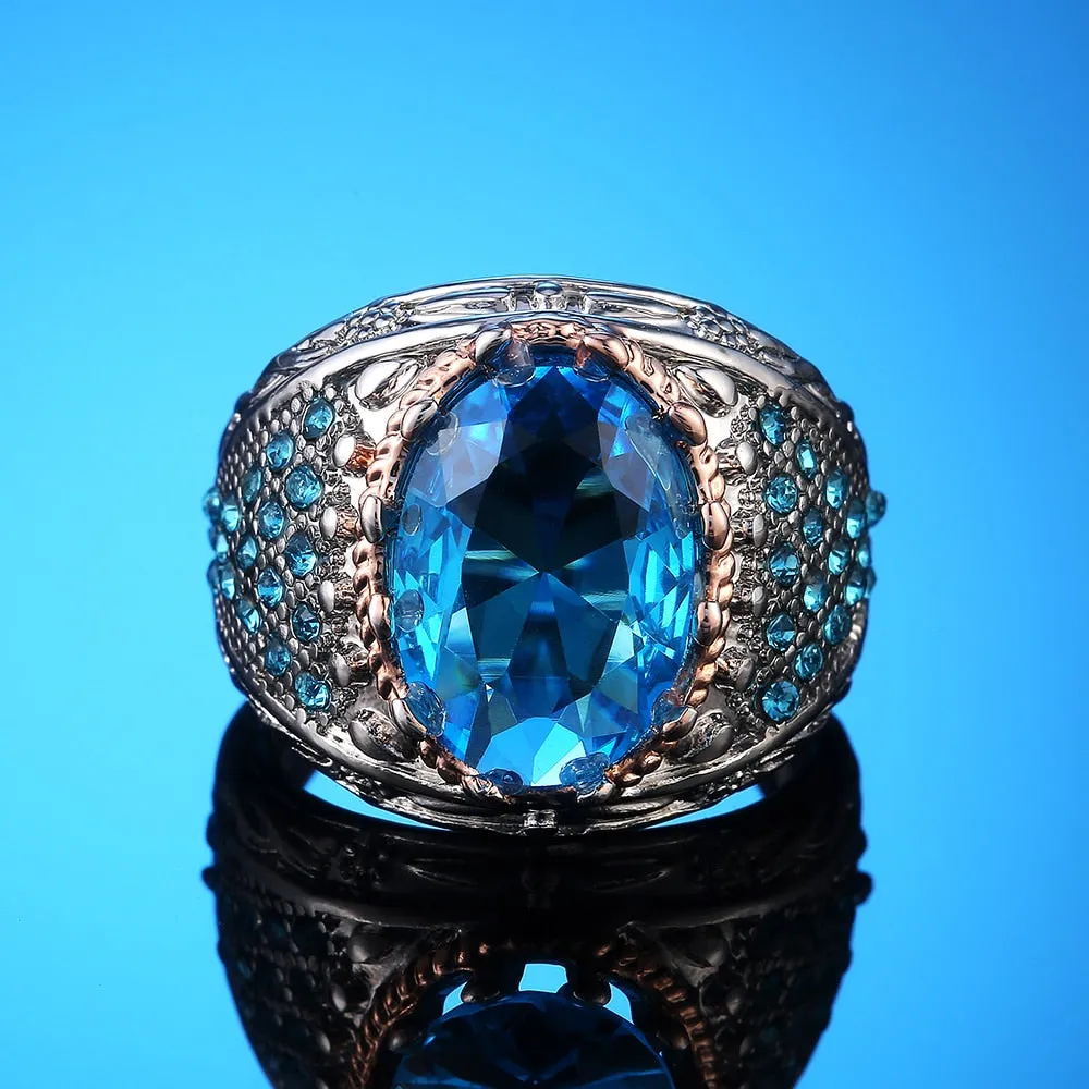 Vintage Jewelry Geometric Blue Marquise Cut Cubic Zircon Cocktail Ring for Women