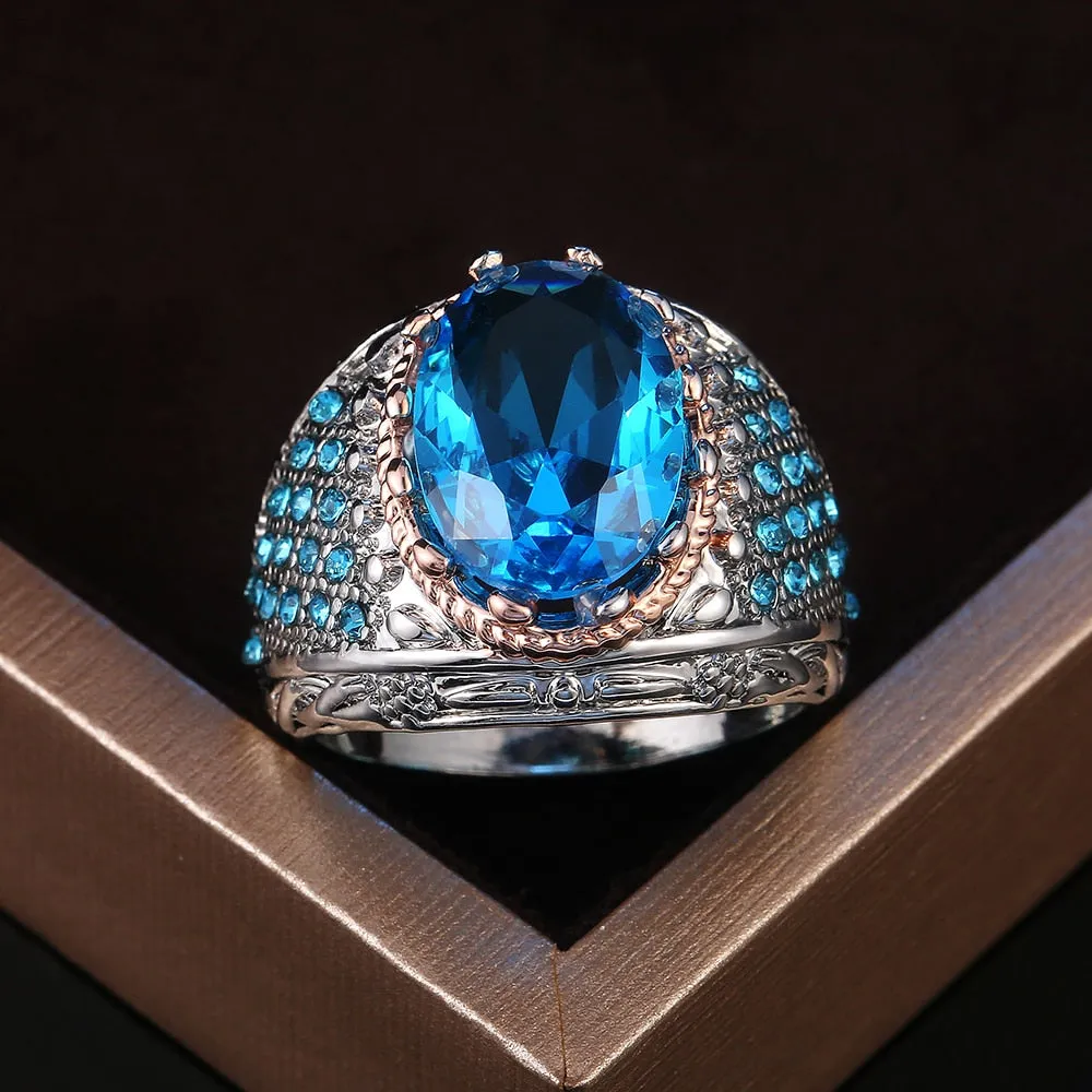 Vintage Jewelry Geometric Blue Marquise Cut Cubic Zircon Cocktail Ring for Women