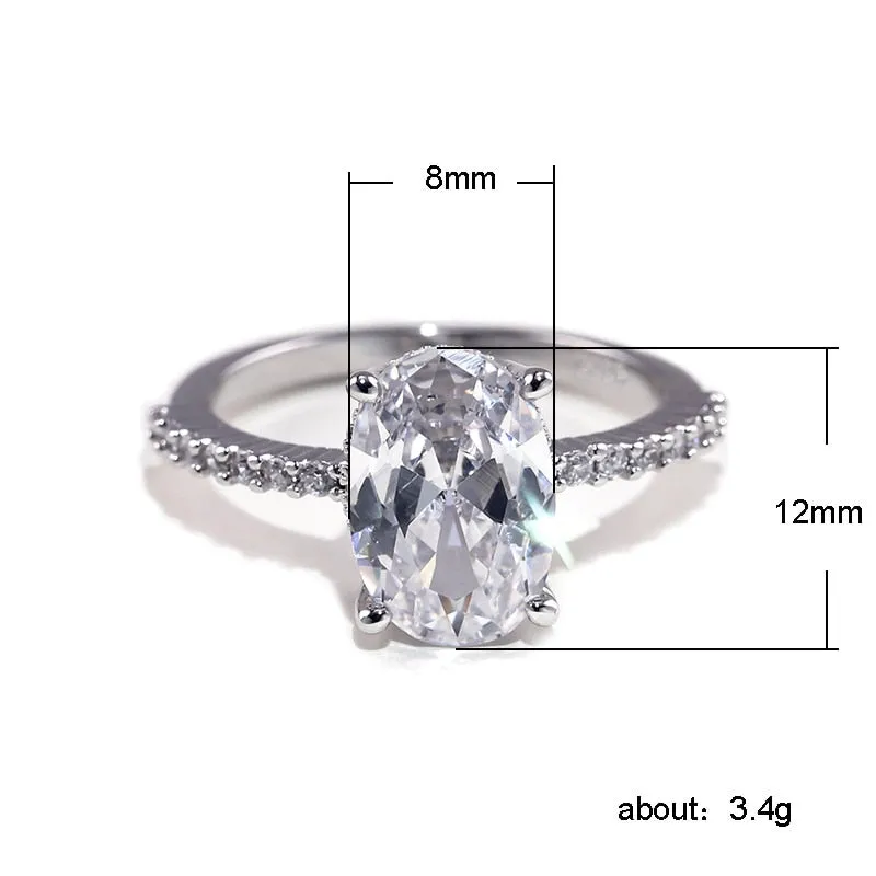 Wedding Jewelry Dazzling Oval Cut Zircon Engagement Rings for Women in Silver Color