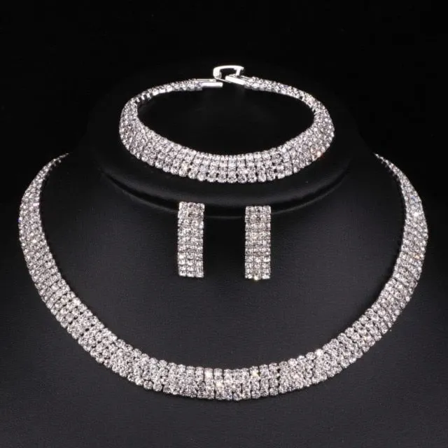 Wedding Jewelry Luxury Crystal Round Jewelry Set for Bride with Rhinestones