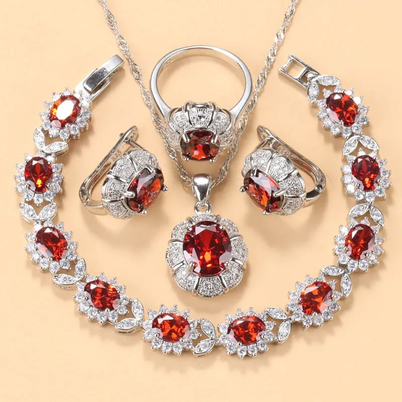 Wedding Jewelry Luxury Red Oval Cut Crystal Jewelry Set for Women