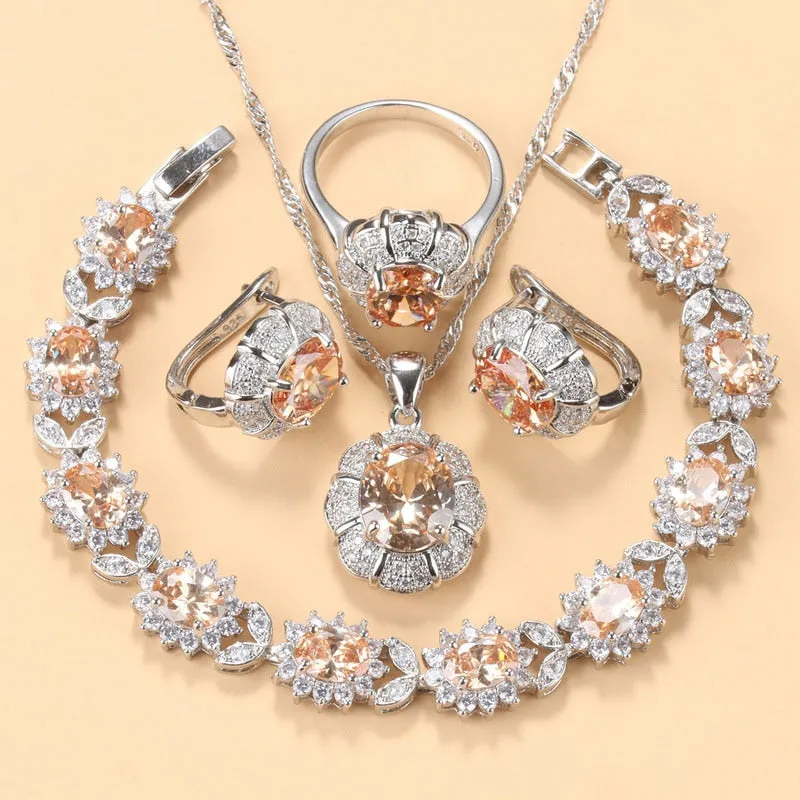 Wedding Jewelry Luxury Red Oval Cut Crystal Jewelry Set for Women